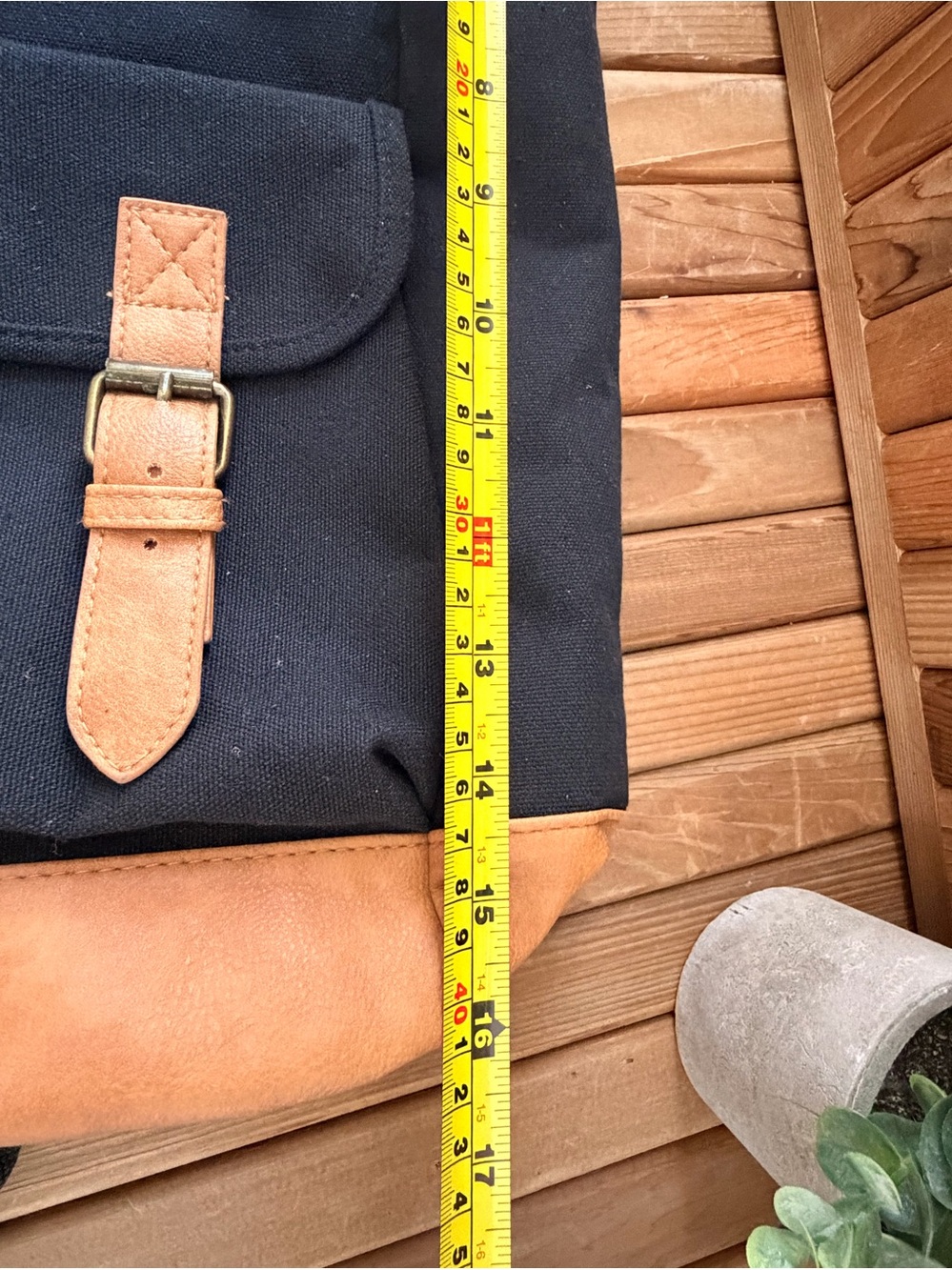 Black XL Canvas Backpack w/Camel Faux Leather Trim Minimalist, School Travel Bag - Picture 11 of 11